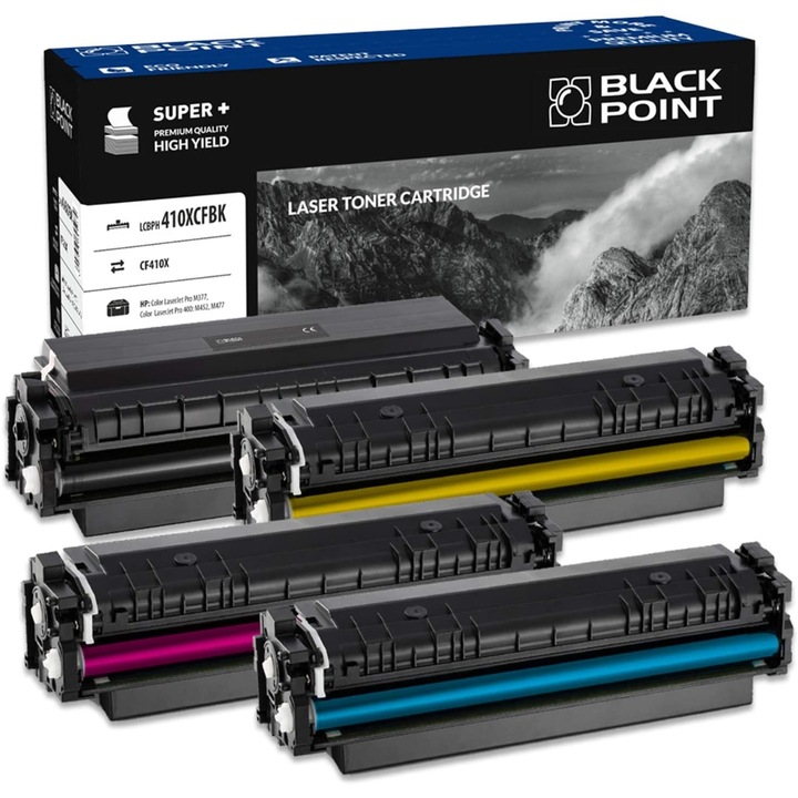 Black Point, 4 db CF410X tonerkészlet, kompatibilis a HP LaserJetPro M377dw / M477fdn / M477fdw / M477fnw / M452dn / M452nw nyomtatóval, többszínű