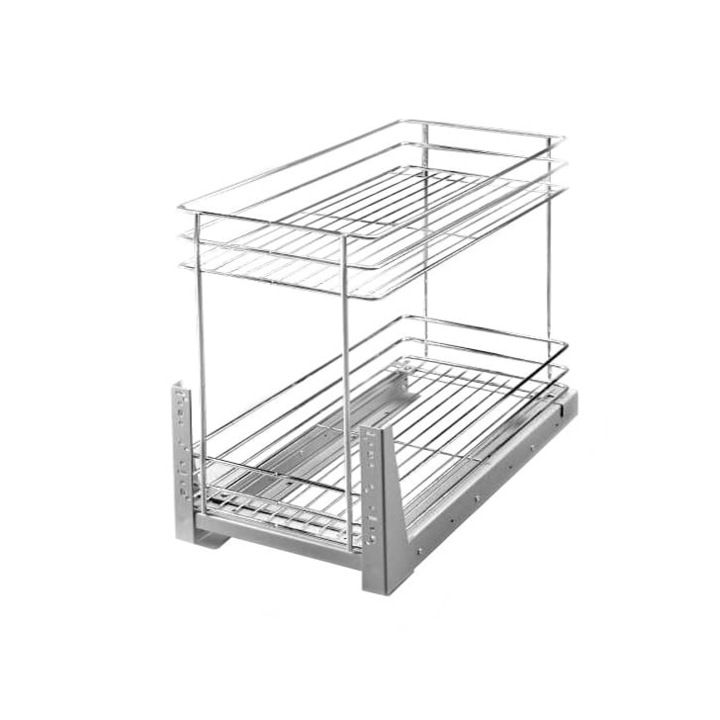 Cos cu glisiere Stolmet, Cargo, P22, Metal, 2 rafturi, Extensie completa, 48 x 54.5 x 55 cm, Argintiu