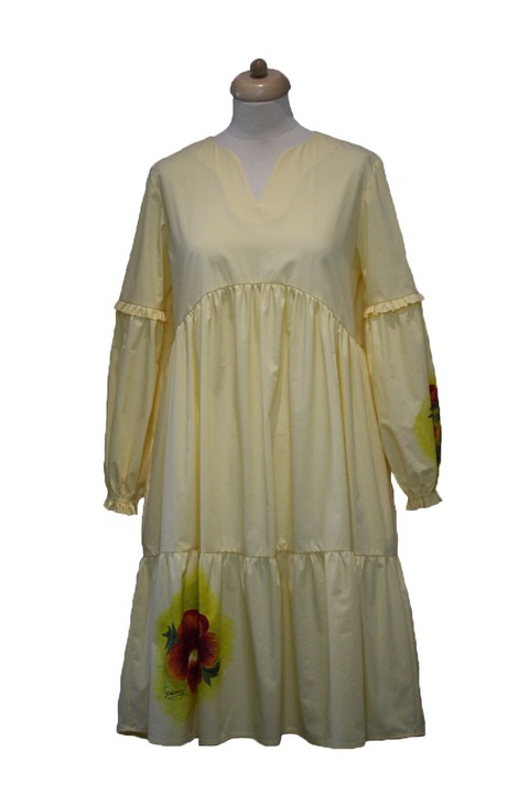 Rochie cu volane pictata manual, galbena, marime 40