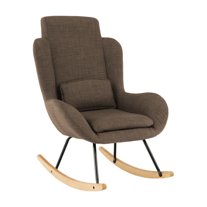 Люлеещ се стол, кафява текстилна тапицерия, крака от естествено дърво, Harper 75x83x110