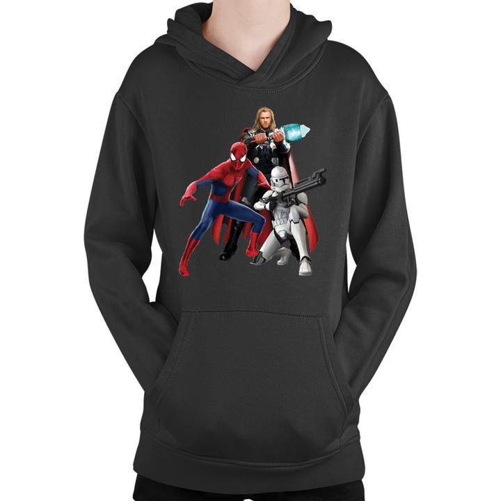 Hanorac copii Star Wars Spiderman Thor Marvel Clone Trooper, Negru
