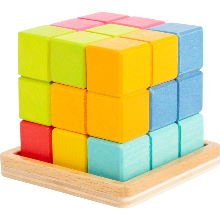 Cub tetris, Small Foot Design, 7 piese, Lemn, +3 ani, 6x6x6 cm, Multicolor
