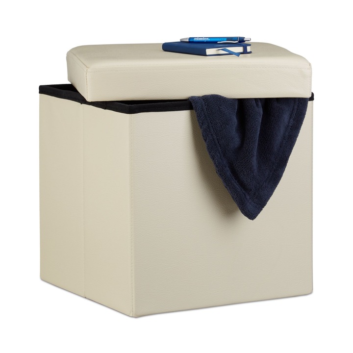 Taburet pliabil RelaxDays, Crem, 38 x 38 x 38 cm