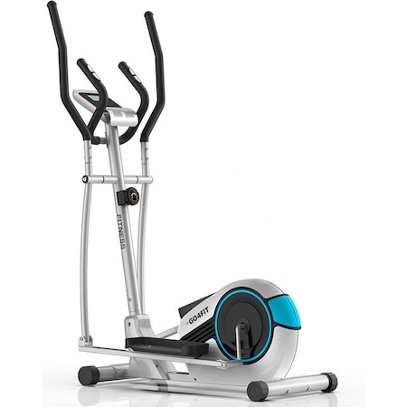 Bicicleta eliptica magnetica, GO4FIT, pentru fitness cu monitorizare activitati fizice, puls, viteza, timp, distanta si calorii, greutate maxima 110 kg, 8 niveluri de rezistenta, volanta 5 kg, alba