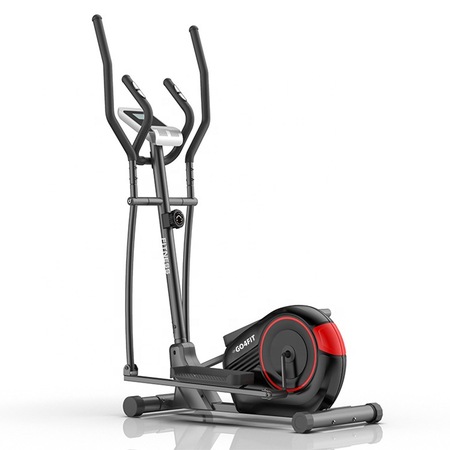 Bicicleta eliptica magnetica, GO4FIT, pentru fitness cu monitorizare activitati fizice, puls, viteza, timp, distanta si calorii, greutate maxima 110 kg, 8 niveluri de rezistenta, volanta 5 kg, rosie