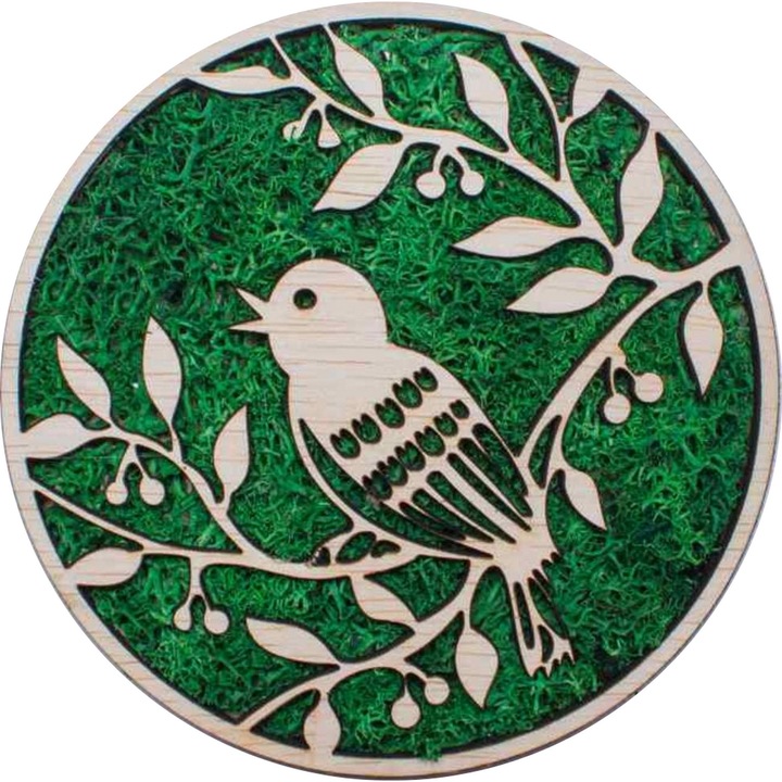 Декорация Врабче HH1535 в дърво Персонализирано с лишеи 20x20 см