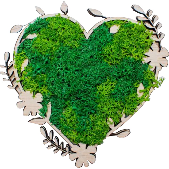 Дървен декор сърце с цветя HH1543 Персонализиран с лишеи 10x9 cm