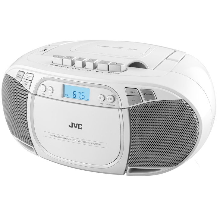 Аудио микросистема JVC RC-E451B, Bluetooth, FM тунер, Касета, CD player, Бял