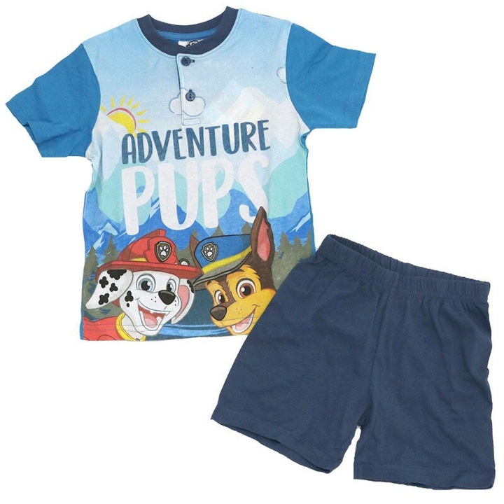Pijama vara, bumbac, Aventure Pups, bleumarin 110 CM