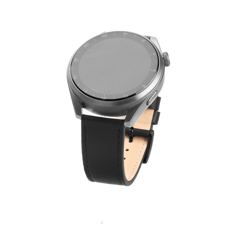 Curea piele FIXED Leather Strap 20 mm, Negru