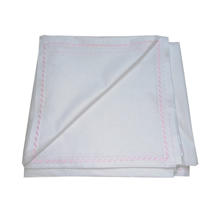 Чаршаф 240 x 270 см, Casa Bucuriei, модел Elegance, бяло/розово, 100% естествен памук, декоративен бордюр