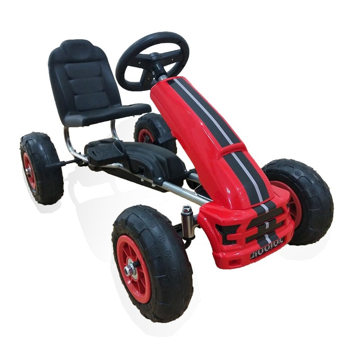 Gyermek gokart, strapabíró anyag, kézi fék, tartós szerkezet, piros, 86 x 52 x 49 cm