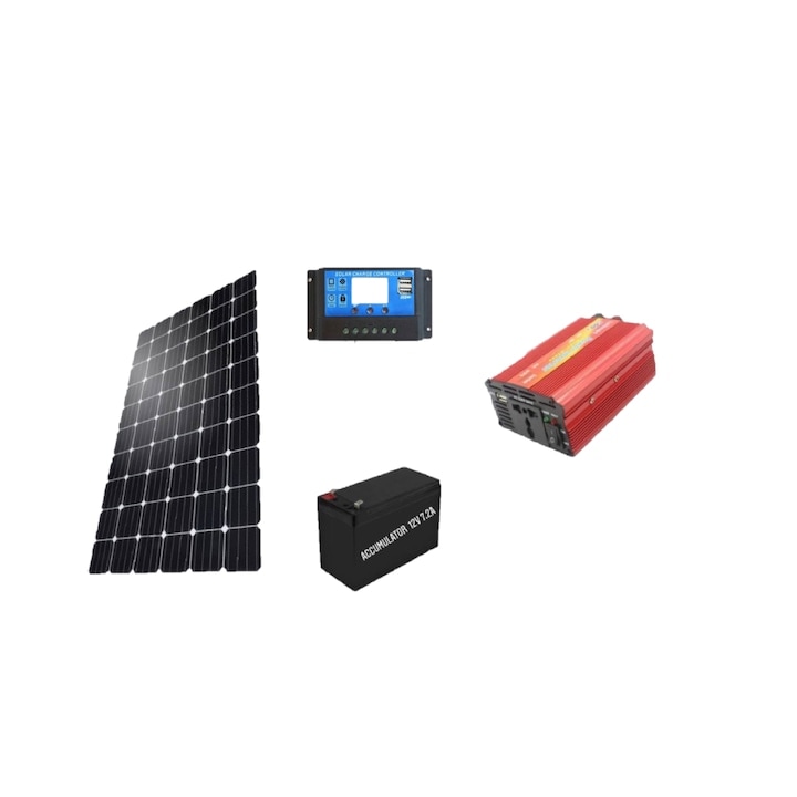 Соларен комплект с фотоволтаичен панел 100W Инвертор 220V Контролер 30A, Акумулатор 12v-7Ah