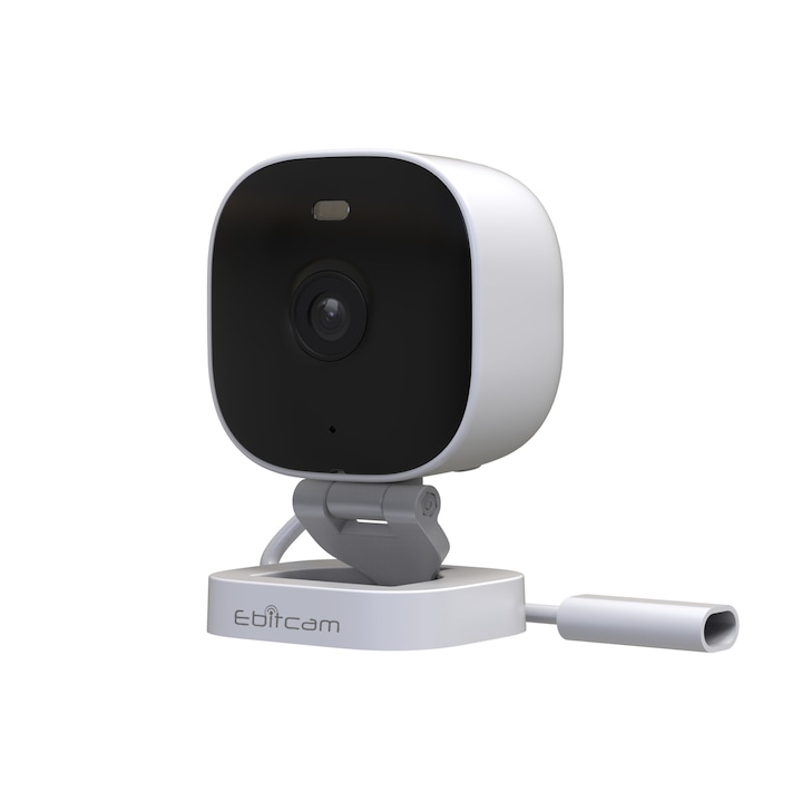 EbitCam Mini 8310 kültéri térfigyelő kamera mesterséges intelligenciával, 2.0 MP, FullHD 1920*1080 1080p, vezeték nélküli, arcfelismerés, hangfelismerés, Alexa hangfunkció, mozgásérzékelő, Push to Talk, éjjellátás, riasztó, SD kártya Slot, fehér