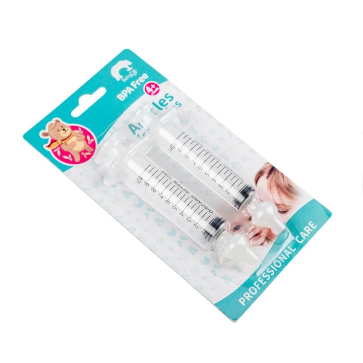 Set 2 Aspiratoare nazale, silicon/plastic, pentru bebelusi si copii, transparent, 10 cm, BabyAGE™