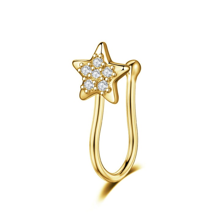 Cercel ear cuff minimal, piercing fals pentru nas, steluta cu cristale mici