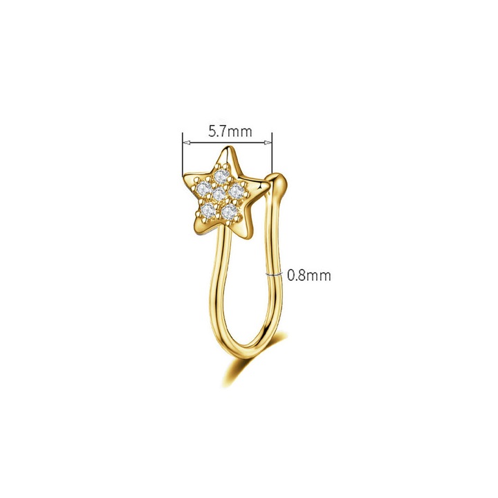 Cercel ear cuff minimal, piercing fals pentru nas, steluta cu cristale mici