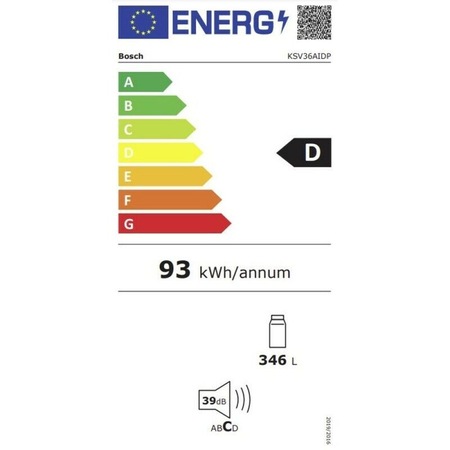 Frigider cu o usa BOSCH Seria 6 KSV36AIDP, clasa de eficienta energetica D, 346 litri capacitate, VitaFresh Plus, TouchControl, 186 cm inaltime, inox