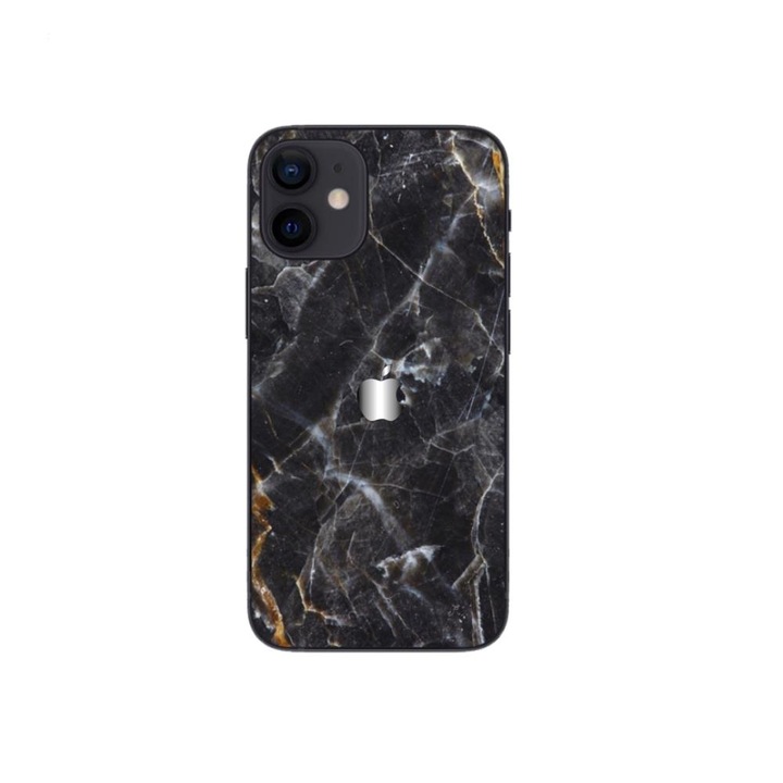 Set Doua Folii Skin Acoperire 360 Compatibile cu Apple iPhone 12 Mini Wraps Skin Printing Marble Black