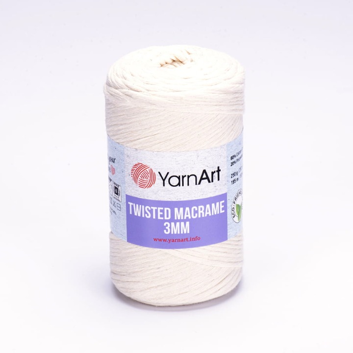 Textil cérna makraméhoz, YarnArt, pamut, 3 mm x 195 m, krém