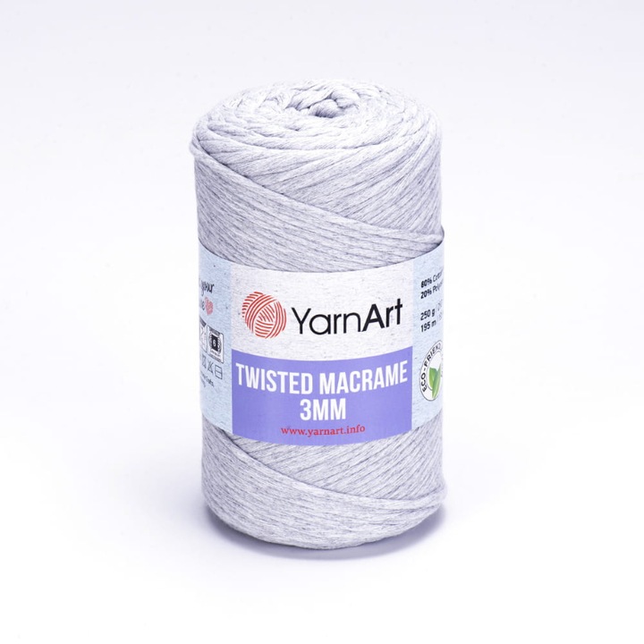 Textil cérna makraméhoz, YarnArt, pamut, 3 mm x 195 m, világosszürke