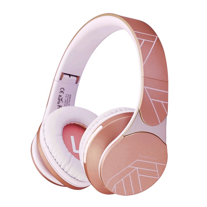 Casti Audio Over ear PowerLocus Edge, Bluetooth, Aur roz