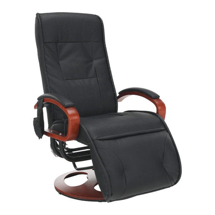 Fotoliu masaj DacEnergy©, confectionat din piele ecologica, 8 puncte de masaj, 5 grade de intensitate de incalzire, negru si cires