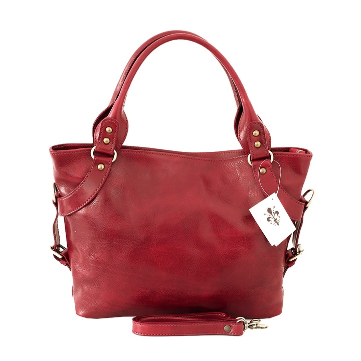 Geanta dama casual de umar, din piele naturala vachetta, bordo, P165D