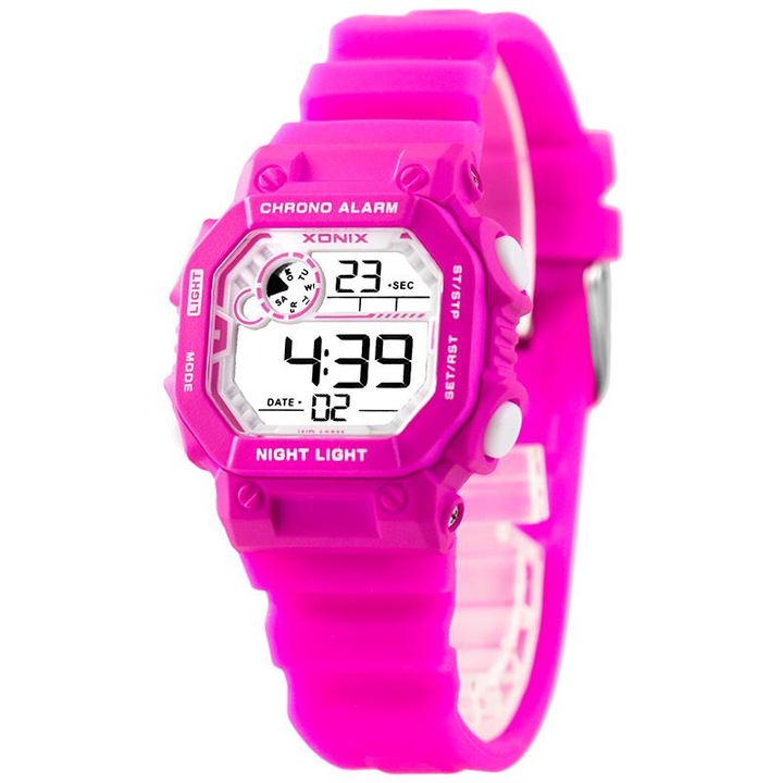 Ceas copii Xonix, digital, functii sport, iluminare de fundal, rezistenta la apa 10 ATM, Roz