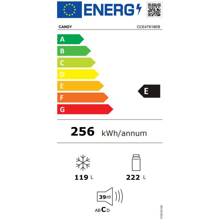 Хладилник с фризер Candy CCE3T618EB, 341 л, Total NoFrost, Super Cooling, Wi-Fi, Клас E, H 185 см, Черен