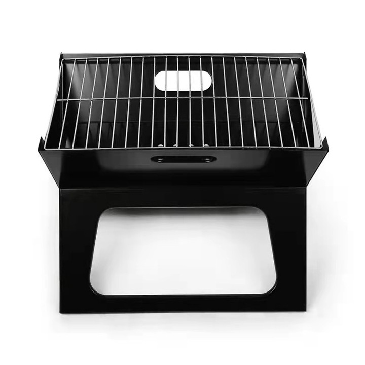 Gratar de gradina pliabil, usor de transportat, din otel, foc pe lemne sau pe carbune, negru