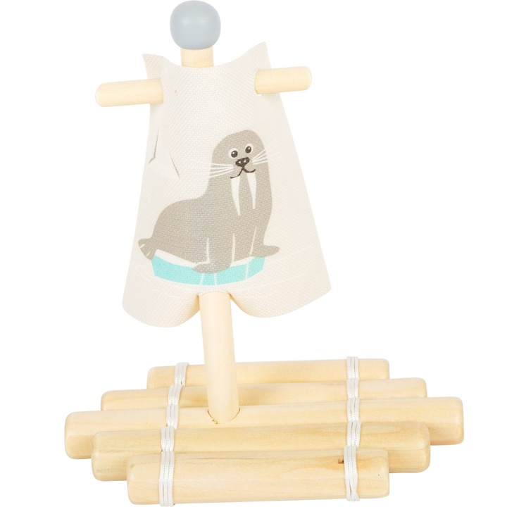 Gyerek fürdőjáték, kis láb mintával, fa/szövet, 2 éves kortól, 16 x 9 x 20 cm, barna/kék