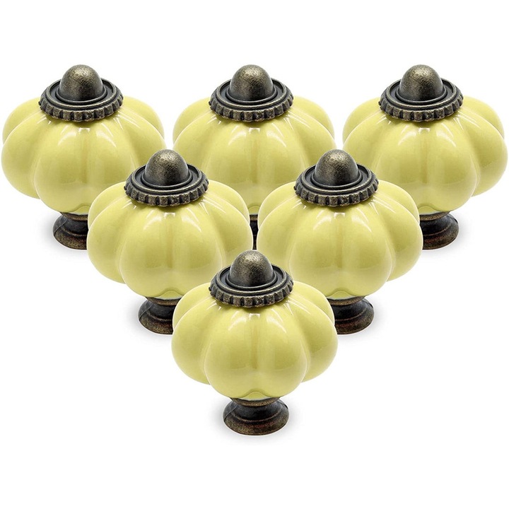 Set 6 manere dulap, Magelasi, Ceramica/Aliaj, 33mm, Galben