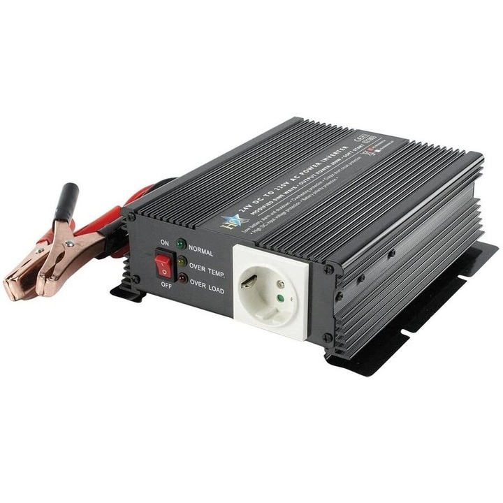Инвертор HQ INV600W/24, 24V - 230V, 600W - 1500W, Черен