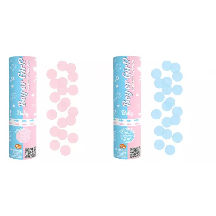 Tun de confetti pentru petrecere 15 cm Boy or Girl Albastru