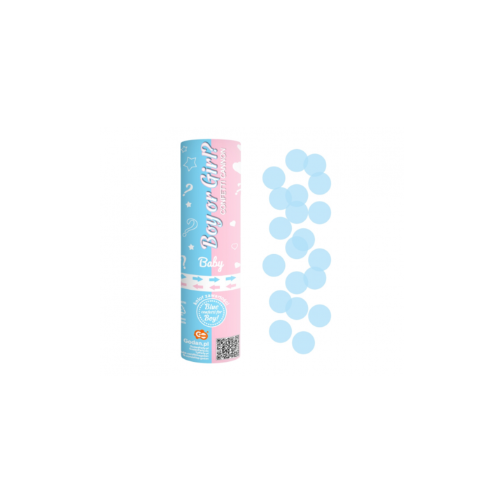 Оръдие за конфети, парти, 15 см, момче или момиче, синьо