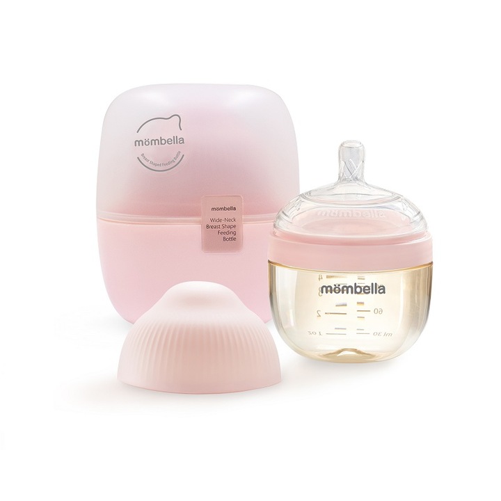 Biberon Anticolici Mombella Brest-Like, 120ml, Tetina S flux lent, PPSU, Old Roze