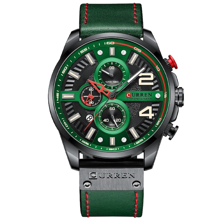 Мъжки часовник Curren Jarar, Хронограф, Кожена каишка, Черен / Зелен