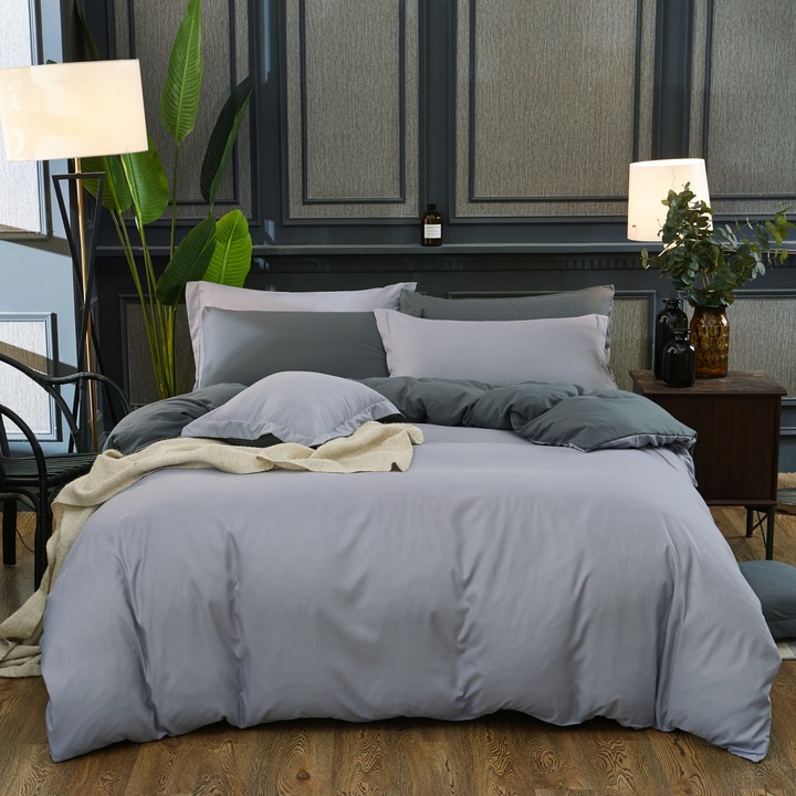 Set Lenjerie de pat Simply Elegant, Disha, cu 3 piese, 1 persoana, gri