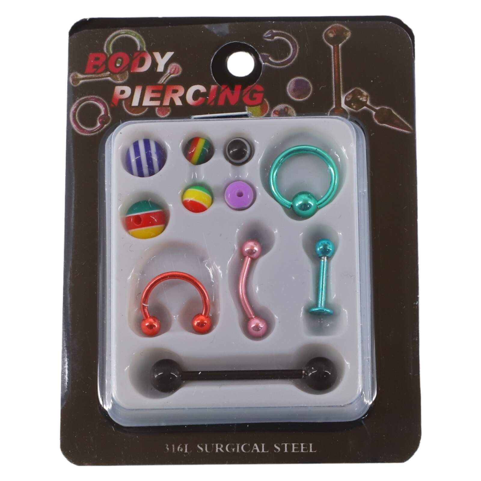 Set 5 piercinguri, 6 sfere de schimb, NO995, 1 3 cm, Multicolor