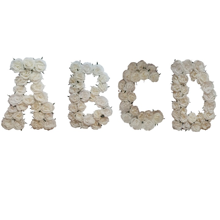 Decor 4 litere volumetrice, alb, 35x20 cm