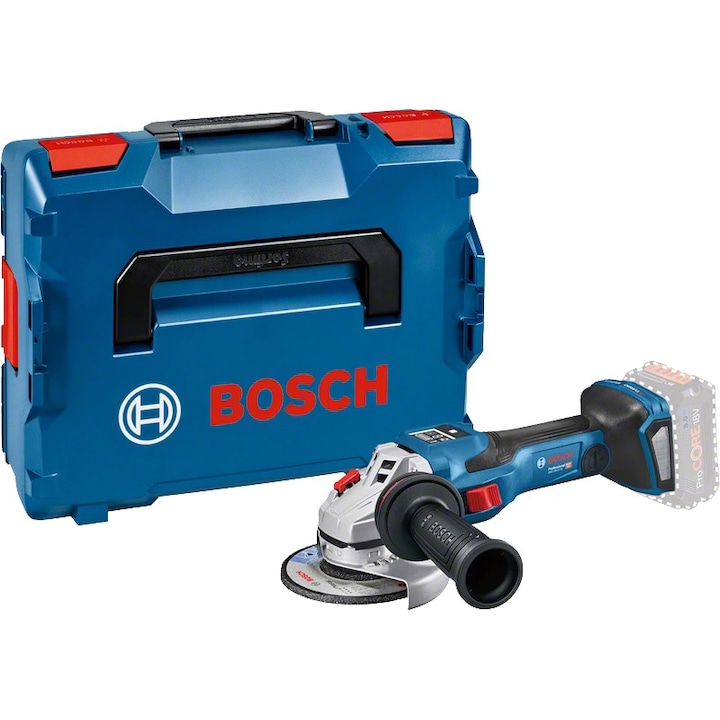Акумулаторен ъглошлайф Bosch Professional GWS 18V-15 SC, 18 V, 9800 об/мин, Диаметър на диска 125 мм, Режим Bluetooth, Протектори, Захващащ фланец, Кутия L-Boxx, Допълнителна дръжка, Фиксираща гайка, Без батерия/зарядно устройство