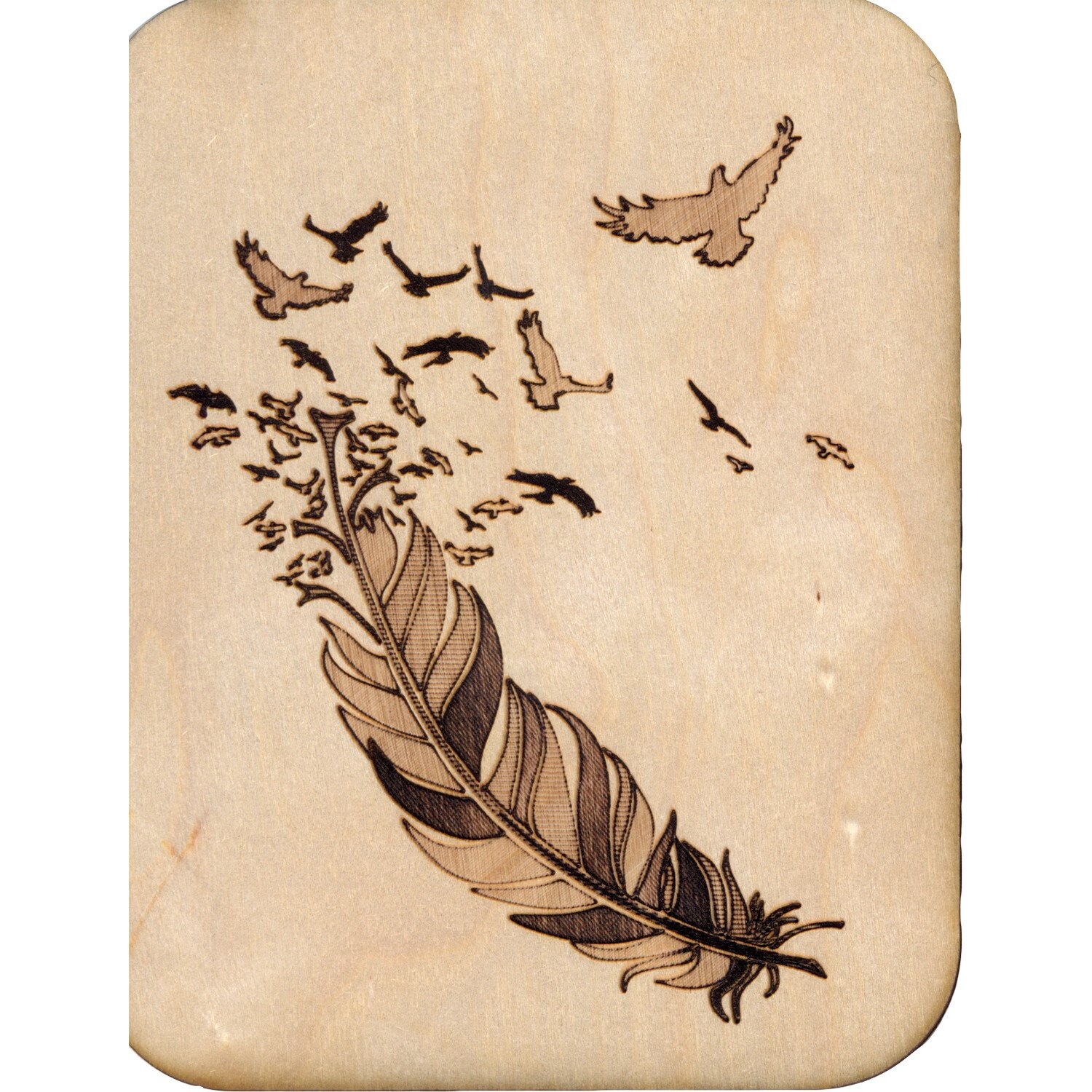 Felicitare din lemn - Feather and birds