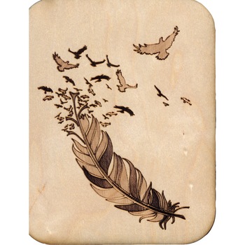 Felicitare din lemn - Feather and birds Felicitare din lemn - Feather and birds