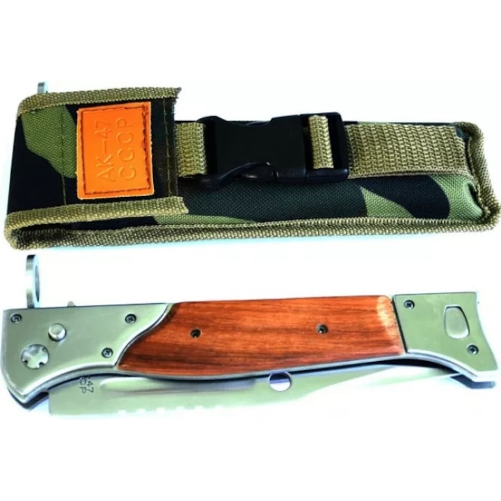 Briceag AK-47 CCCP, Deschidere Automata, Husa Camuflaj Cu Prindere La Curea, 34 cm