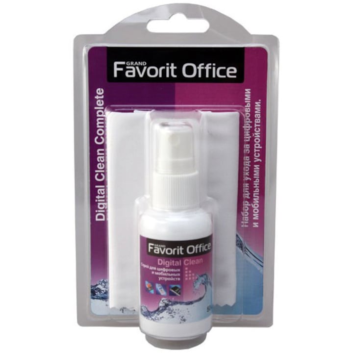 Set Spray Favorit 50ml + laveta microfibra subtire pentru echipamente digitale si mobile
