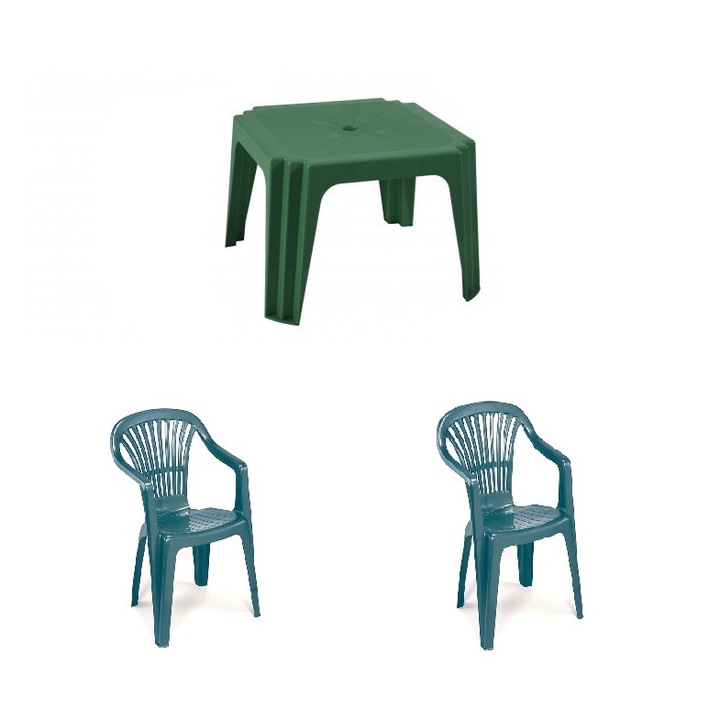 Set Masa fixa patrata Gradino, 2 scaune, Verde, plastic, 66 x 65 x 43 cm