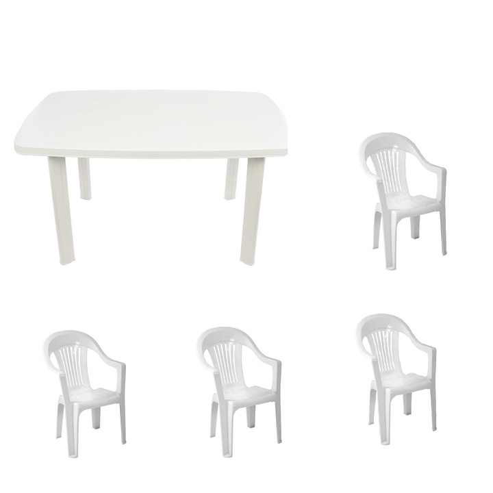 Set masa Family Dreptunghiulara pentru gradina, Alba, din plastic, 102 x 69 x 70 cm