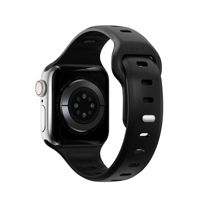 Силиконова каишка NOMAD Sport, Водоустойчива, съвместим с Apple Watch 4/5/6/7/8/SE 38/40/41 mm, S/M, черен