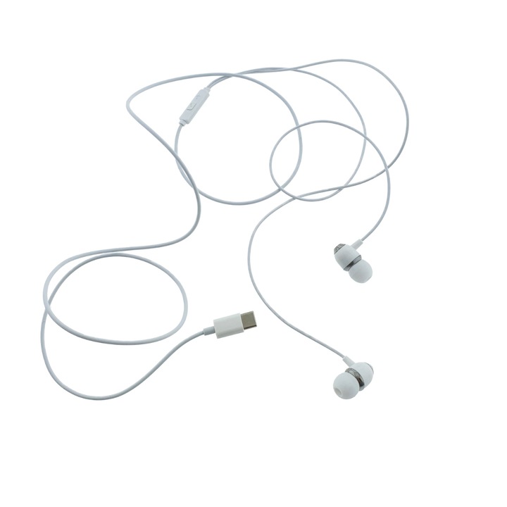 Casti in-ear cu microfon, XO-EP25 86969, conector USB tip C, control pe fir, lungime cablu 120 cm, albe